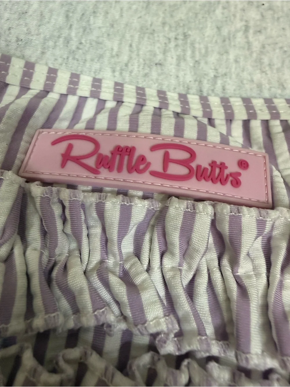 RuffleButts Seersucker Ruffle Swim Bottoms - Purple/White -‎ 4T